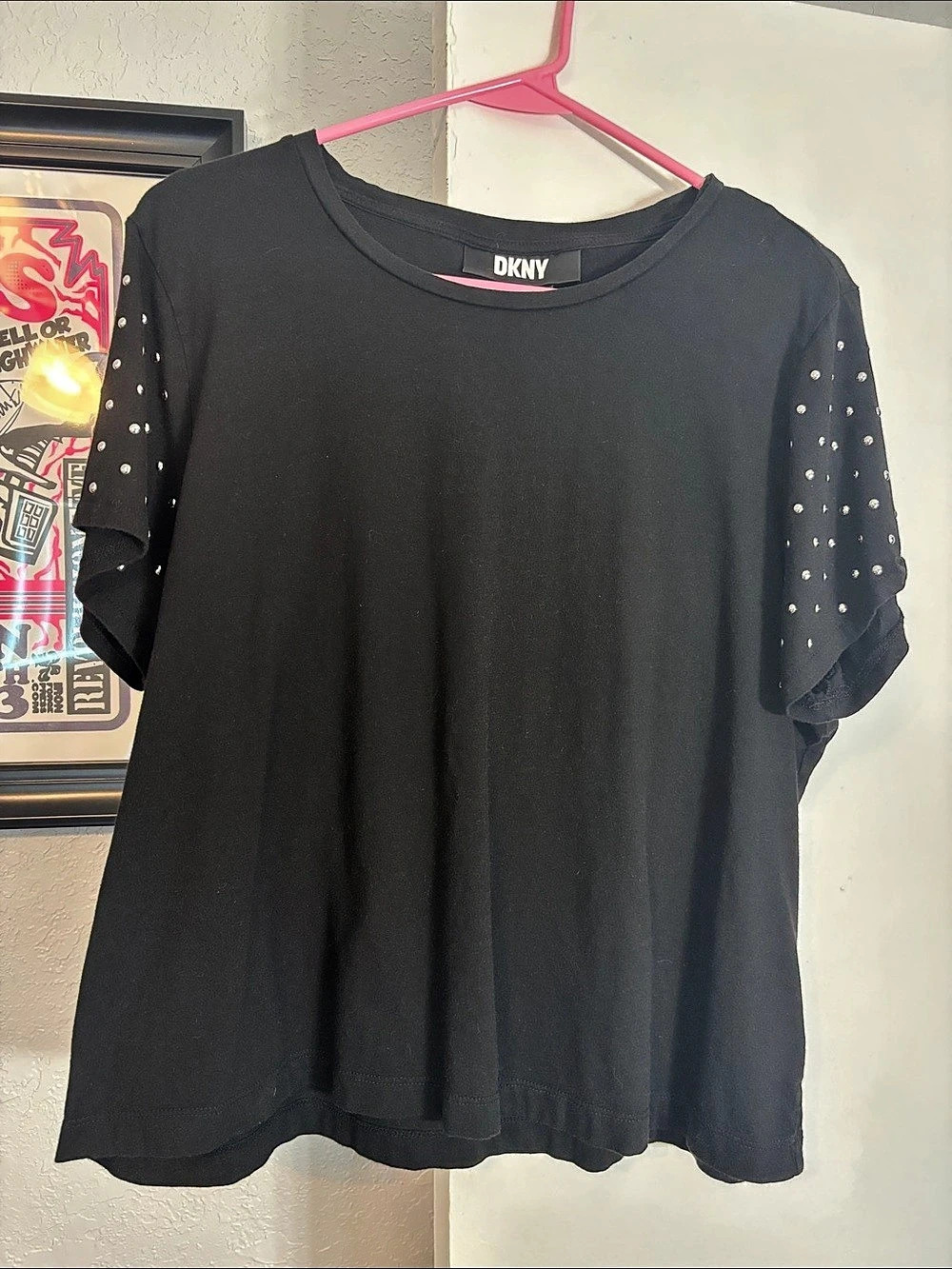 DKNY Black Studded Short Sleeve Top